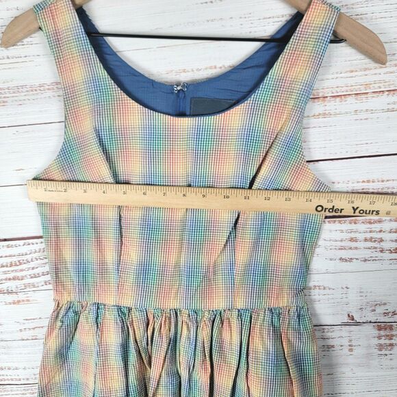 Modcloth Women S Dress Plaid Cotton Sleeveless Fit Flared Retro Pockets - Picture 2 of 10